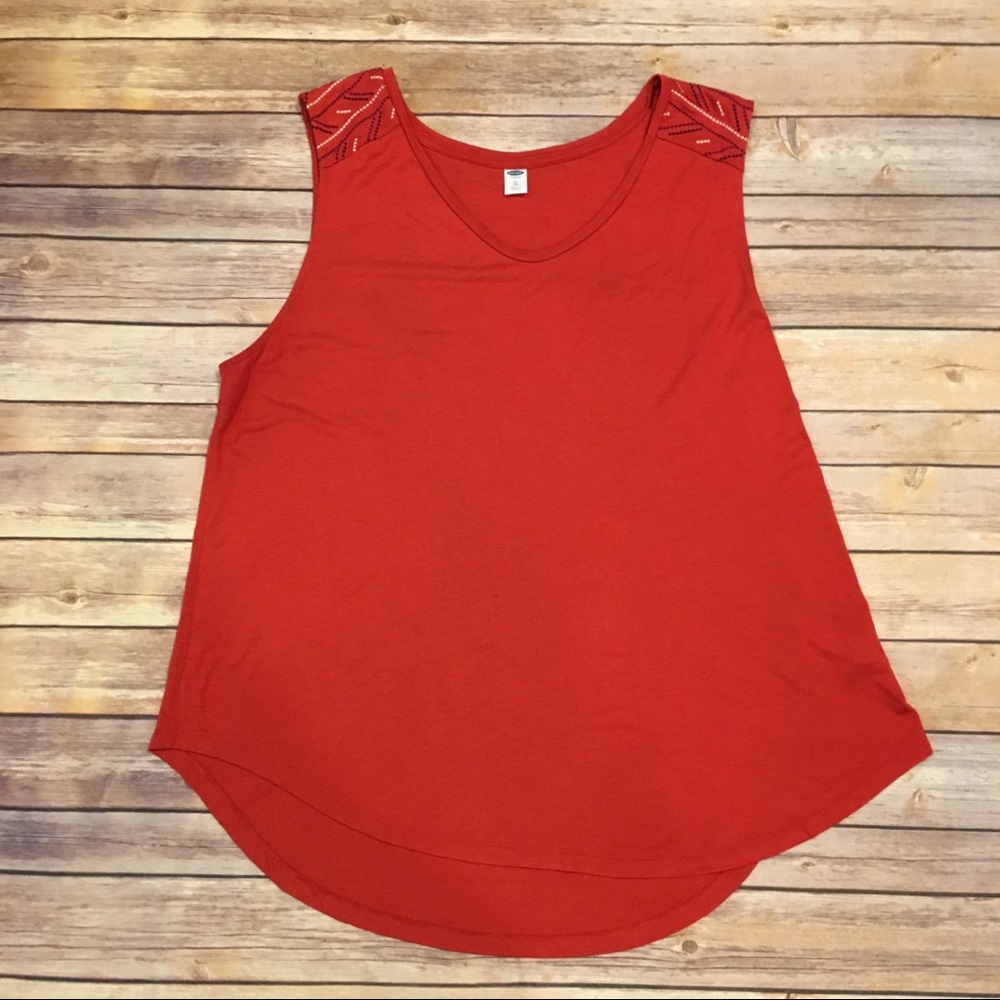 🎈Old Navy Embroidered Tank Top, Dark Orange, XL